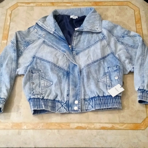 Forever 21 Jackets & Blazers - NWT 1980s retro acid wash light blue bomber jacket size small